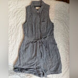 Anthropologie Navy and White Striped Linen Jumper